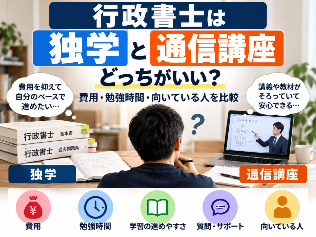 行政書士は独学と通信講座どっちがいい？費用・勉強時間・向いている人を比較
