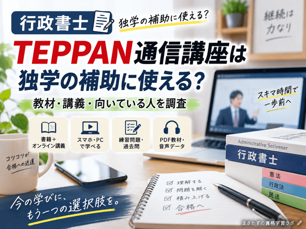 行政書士TEPPAN通信講座は独学の補助に使える？教材・講義・向いている人を調査