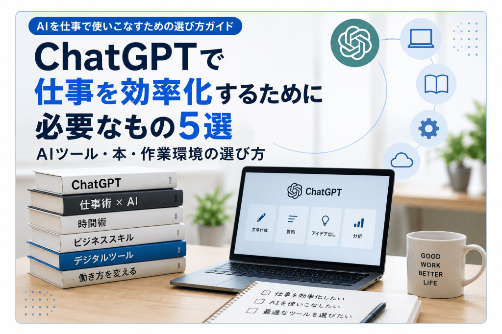 ChatGPTで仕事を効率化するために必要なもの5選｜AIツール・本・作業環境の選び方